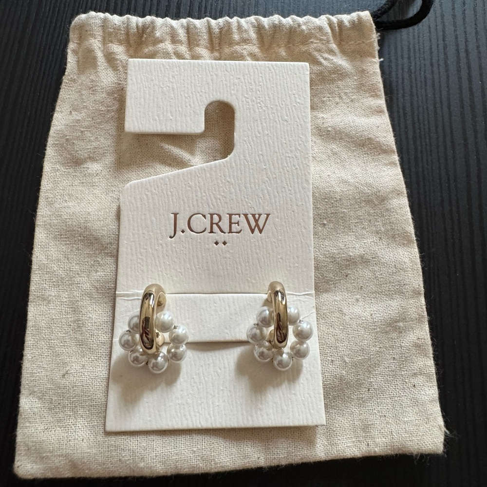 J. Crew Gold Hoop Earrings with Pearl Details